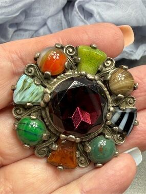 Vintage Celtic Stone Agates Brooch #22cel